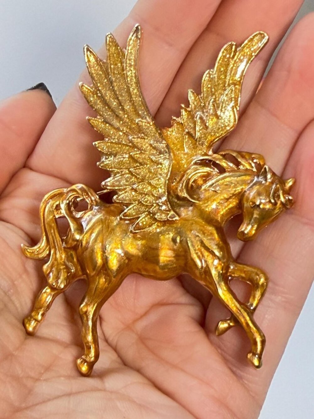 Pegasus Brooch Gold Tone Flying Horse Winged Horse Pin Large 3 inches